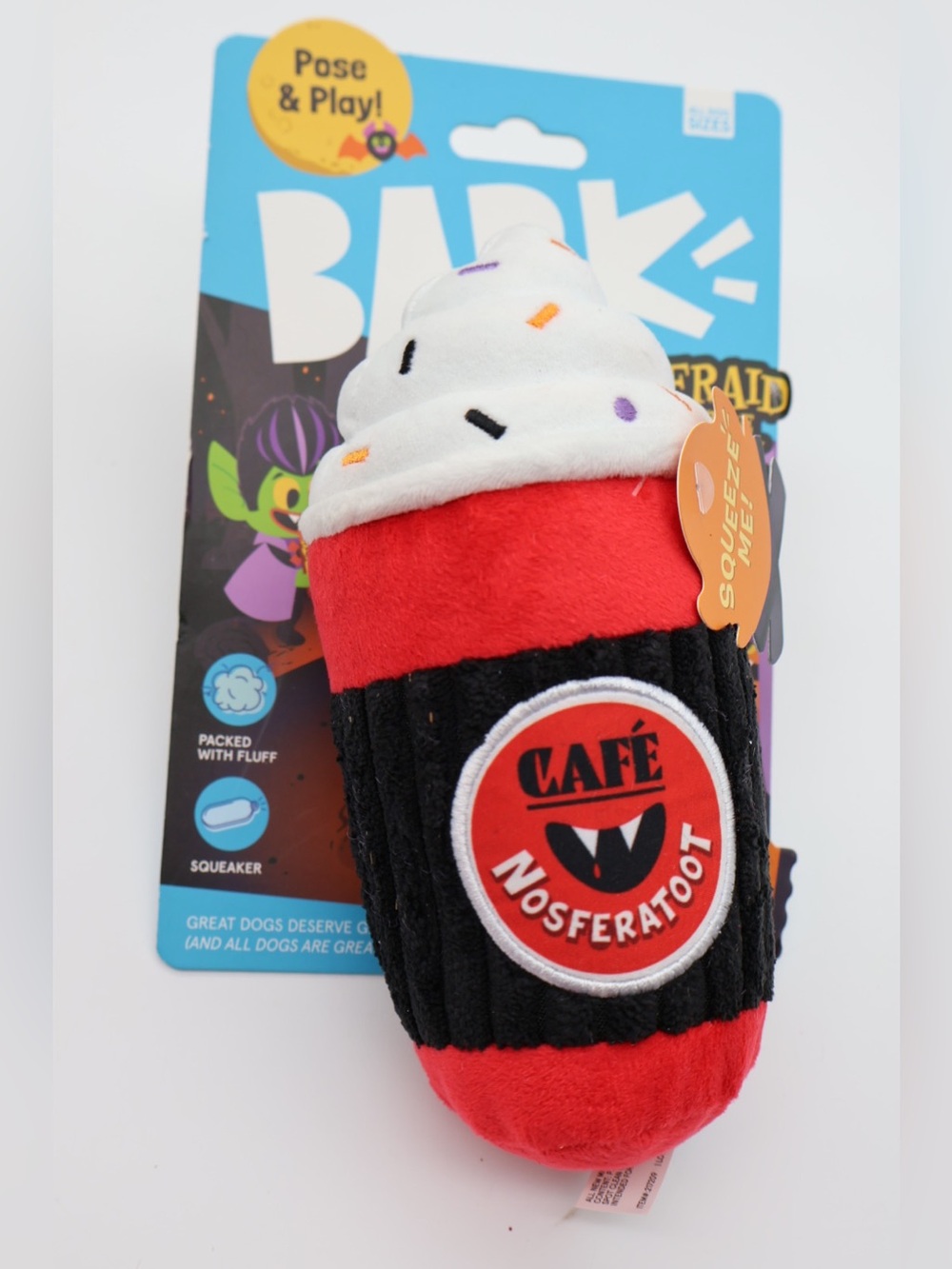 Bark Red, White & Black Plush Squeaky Cup - Café Nosferatoot